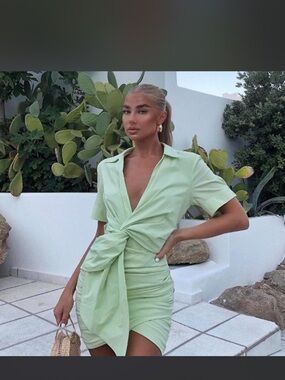 Zara Pale Green Twist-Front Mini Dress